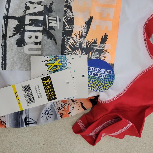 iXtreme Rashguard swim trunks Set 12M Red Boys Baby Printed Two-Piece Surf Board - Picture 2 of 7